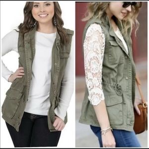 PER SE  women’s olive green utility vest-Size:M